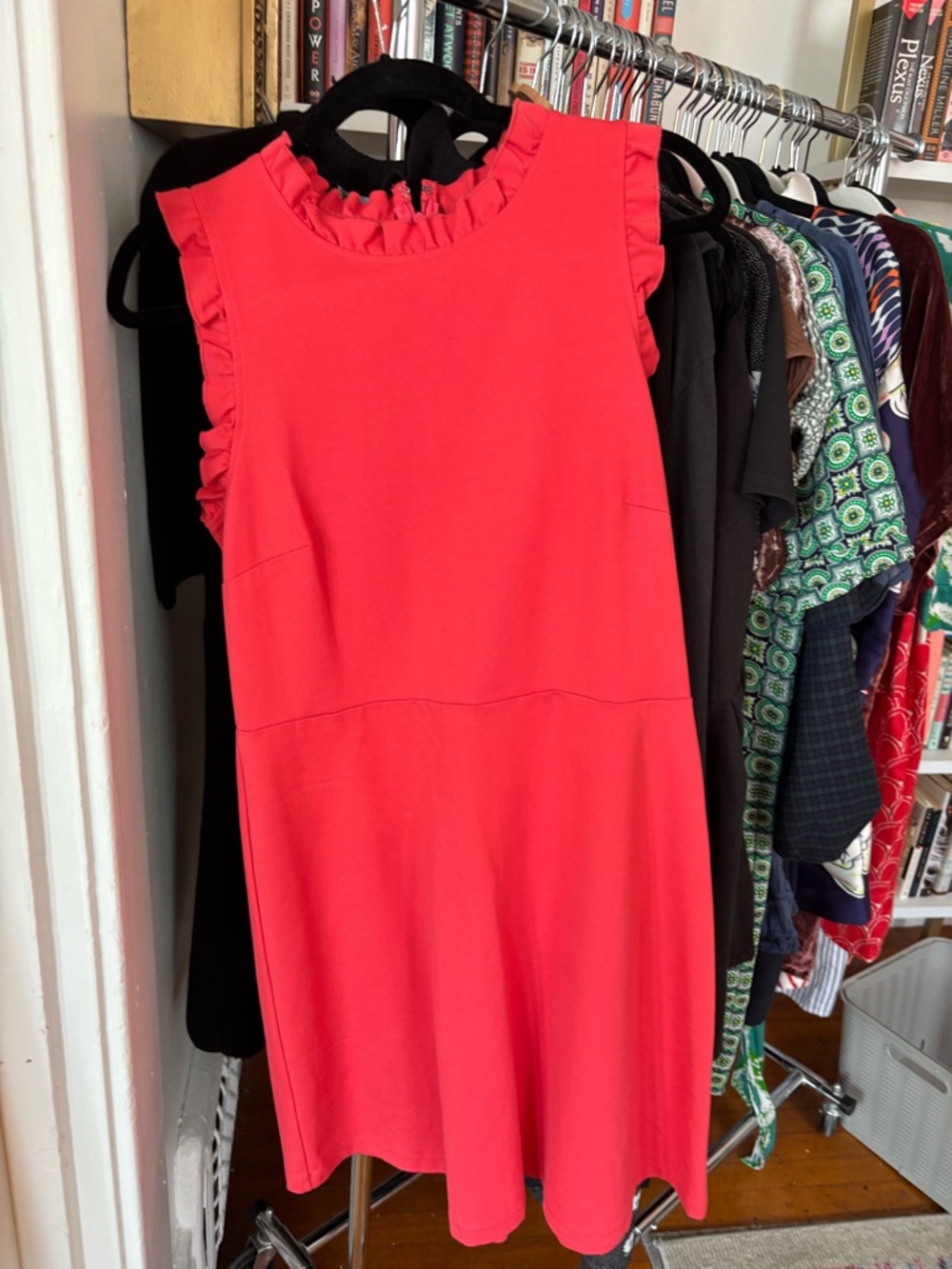 LOFT Coral Ruffle Sleeve Mini Dress